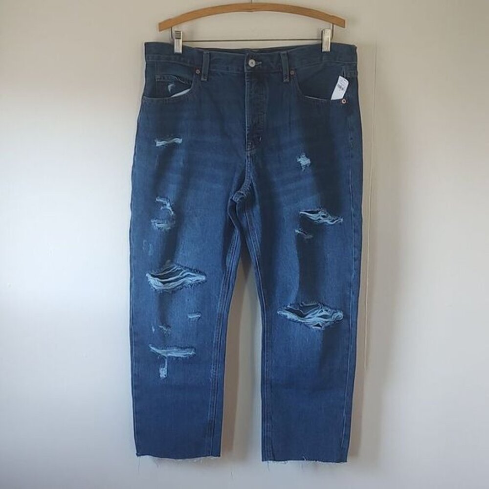 NWT! Old Navy Slouchy Straight Distressed High-Rise Jeans Size 14 100% Cotton